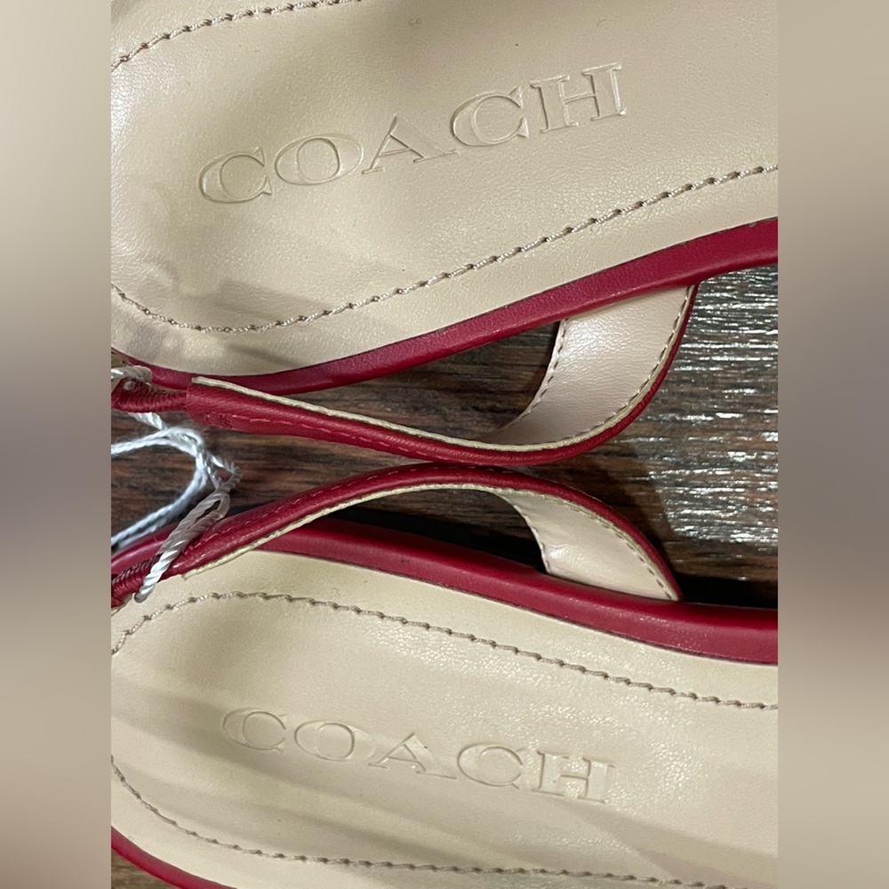 Coach Valerie Slingback Flats Women’s Sz 8.5 Red Leather Logo Pointed Toe Party - Picture 6 of 9